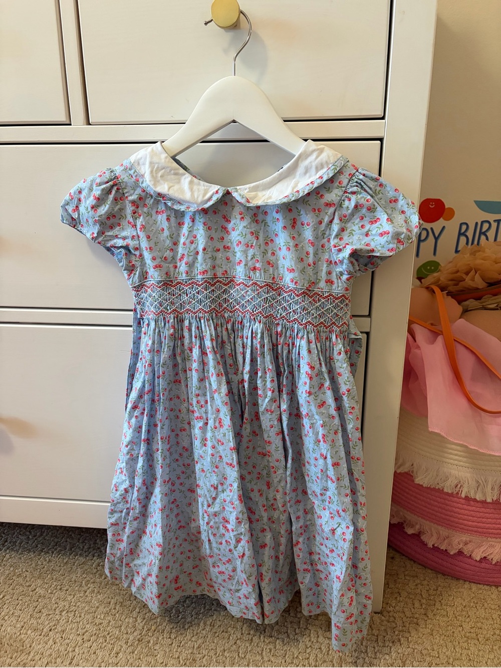 Question Everything Girls 2-3 Blue Red Floral Smocked Dress Cotton